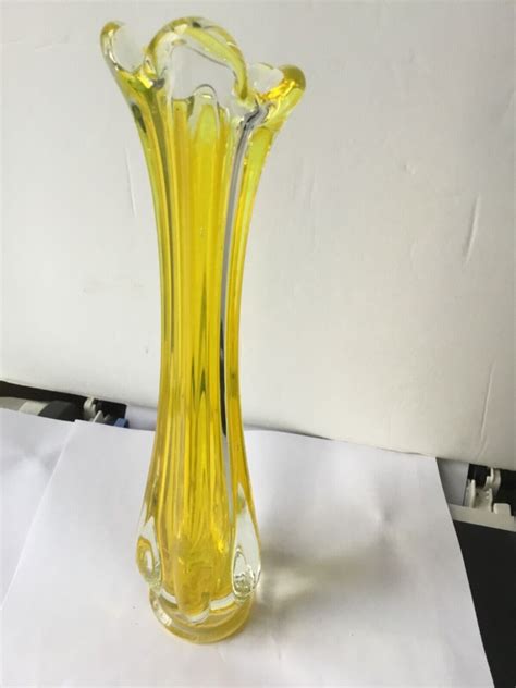 Vintage Mcm Swung Glass Bud Vase Stretch Fingers Canary Yellow