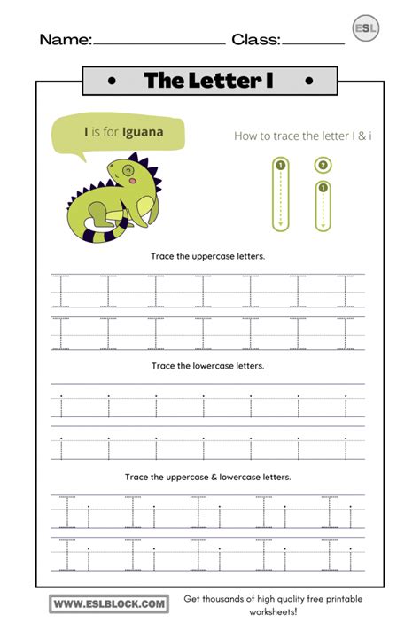 Tracing The Letter I Worksheets English As A Second Language