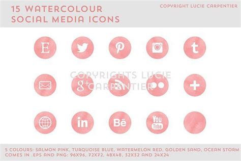 Pink Watercolor Social Media Icons