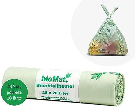 bioMat Sac Poubelle Compostable 20l avec Poignée 26 Sacs Qualité