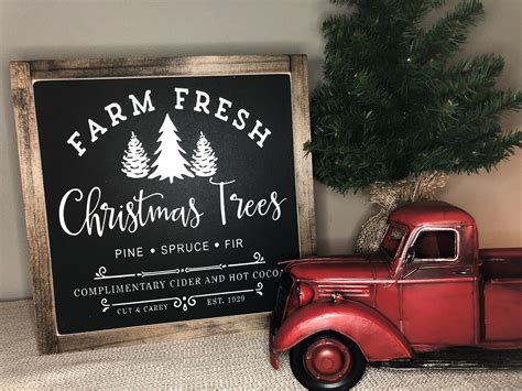 Farm Fresh Trees Sign Merry Christmas Sign Christmas Wall Etsy