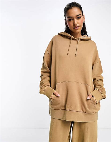 Asos Design Oversize Kapuzenpullover In Verwaschenem Hellbraun