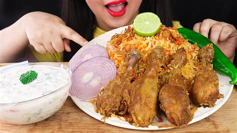 Eating Chicken Biryani With Raita Asmr Mukbang Eating Show Youtube