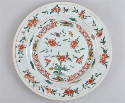 Plate Decorated In The Famille Verte Palette With Flowers Porcelain