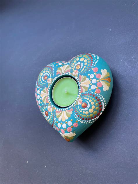 Hand Painted Tealight Candle Holder Mandala Tealight Dot Etsy