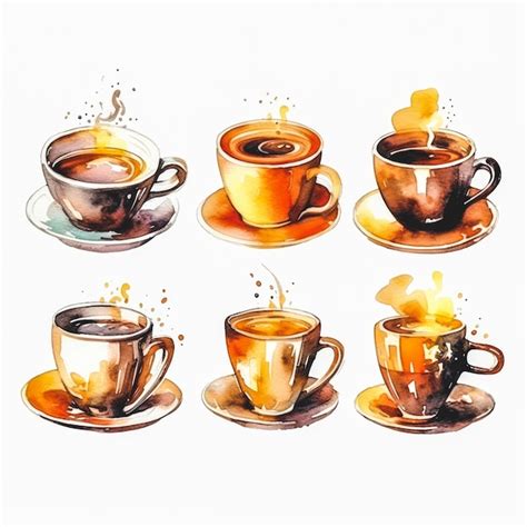 Wunderschöne Aquarell Kaffee Illustrationen auf weißem Hintergrund