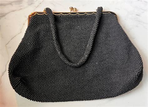 Vintage La Regale S Black Gold Bead Purse Eveni Gem