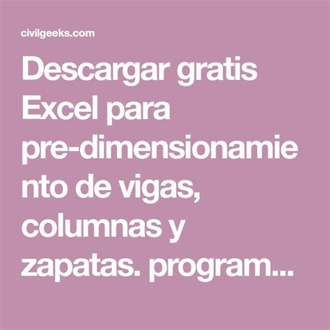 Descargar Gratis Excel Para Pre Dimensionamiento De Vigas Columnas Y Zapatas Programa Para Pre