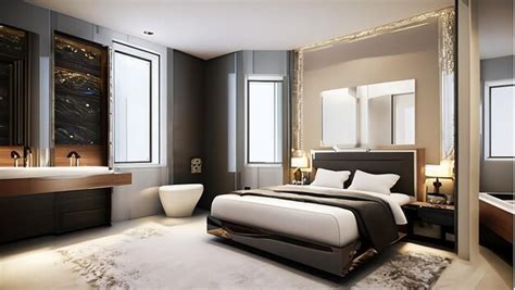 Premium AI Image | Modern luxury bedroom suite and bathroom