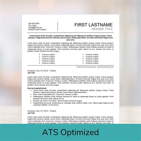 Ats Optimized Resume Resume Template Resume Job Application Etsy