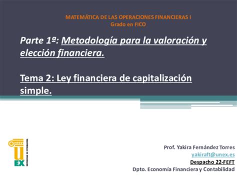 Tema 2 Ley Financiera De Capitalizacion Simple Pdf