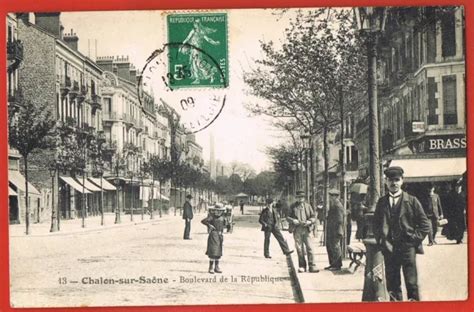 Cpa Chalon Sur Saone Boulevard De La R Publique Anim E Brasserie