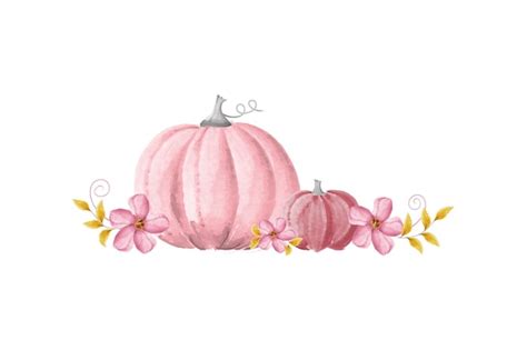 Watercolor Pink Pumpkin Set Floral Pumpkins Halloween Clipart Clip