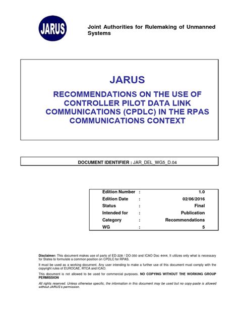 Jarus Cpdlc Controller Pilot Data Link Communications Jar Doc 06 Pdf Unmanned Aerial