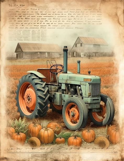 Premium AI Image Cottagecore Tractor Old Paper Vintage Digital Paper