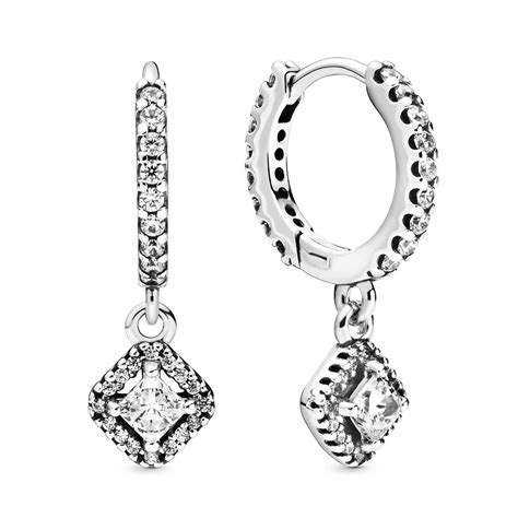 Pandora Square Sparkle Hoop Earrings Clear Cz Precious Accents Ltd