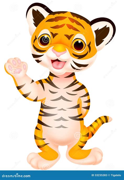 Het Leuke Het Beeldverhaal Van De Babytijger Golven Vector Illustratie