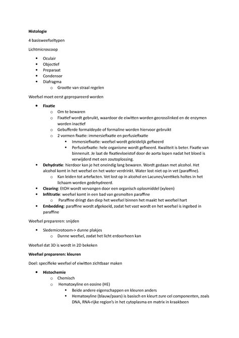 His HC Histologie 1 College Aantekeningen Histologie 4