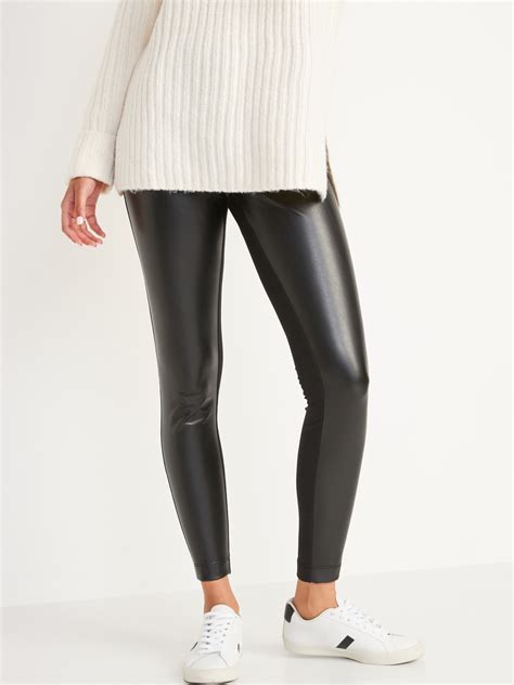 High Waisted Faux Leather Panel Leggings For Women Old Navy