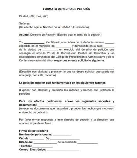 Modelo De Derecho De Petici N Para Servicios P Blicos