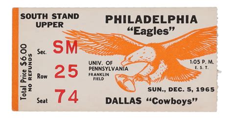 1965 Eagles vs. Cowboys Ticket | Pristine Auction