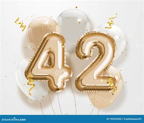 Happy 42th Birthday Gold Foil Balloon Greeting Background Vector