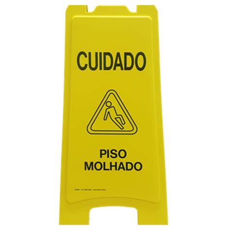 Placa de Sinalização Cuidado Piso Molhado Portal Limp Produtos de