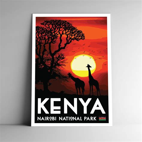 Kenya Nairobi National Park Vintage Style Travel Poster 8x10 Etsy