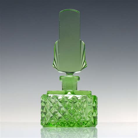 Antique Art Deco Vaseline Glass Perfume Bottle C1930 Home Decor Exhibit Antiques