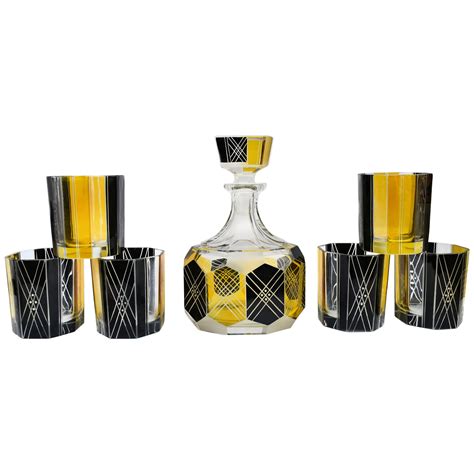 Art Deco Hand Decorated Czech Glass Decanter Set Circa 1930 At 1stdibs