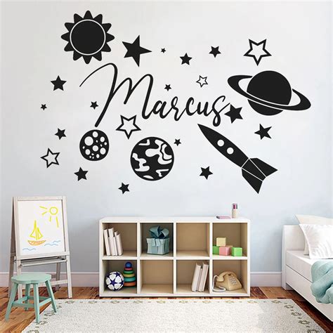 Calcoman A De Pared Con Nombre Personalizado Arte Espacial Pegatina