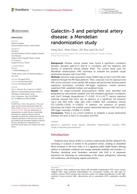 Pdf Galectin And Peripheral Artery Disease A Mendelian