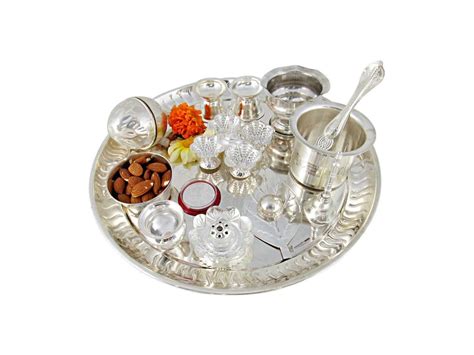 Goldgiftideas Inch Aishwarya Silver Plated Pooja Thali Set For Wedding