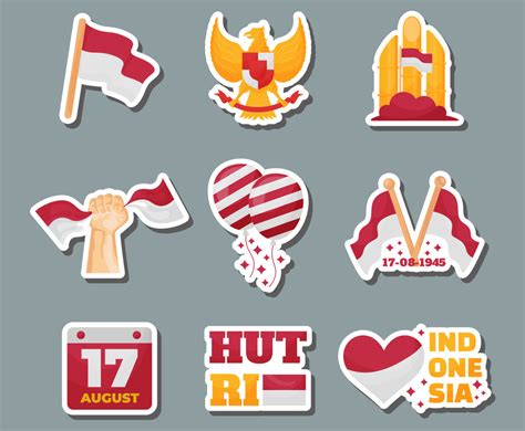 Indonesia Independence Day Sticker Set Vector Art Graphics