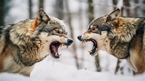 Dos Lobos Peleando Entre Ellos Foto Premium