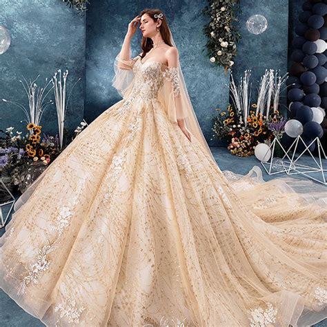 Luxury Gorgeous Champagne Wedding Dresses 2019 Ball Gown Off The