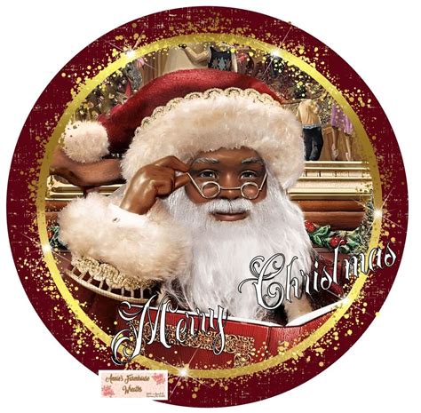 Round Metal Sublimation Wreath Sign Black Santa Claus Wreath Center