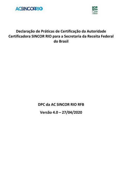 PDF Declaração de Práticas de Certificação da Autoridade icp