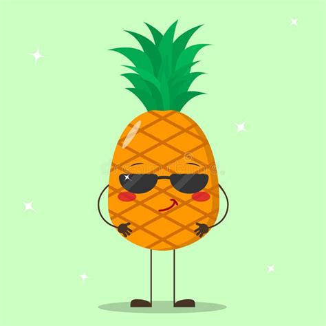 Personaje De Dibujos Animados Lindo De La Piña Con Un Arco Rosado Que Lleva A Cabo Una Flor Y