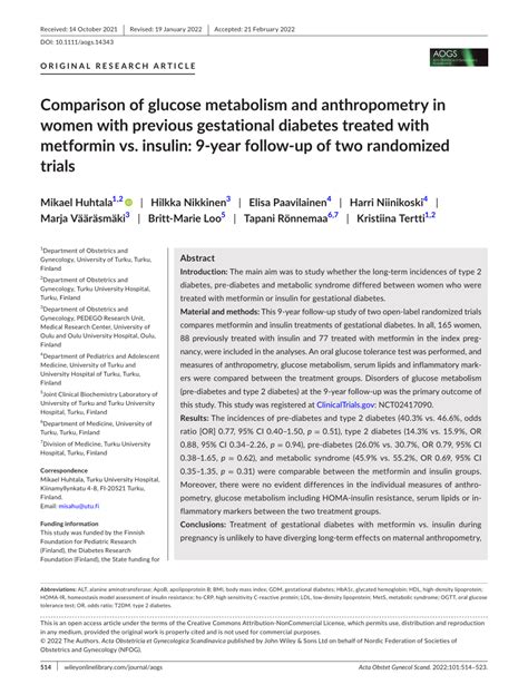 PDF Comparison Of Glucose Metabolism And Anthropometry In Women With