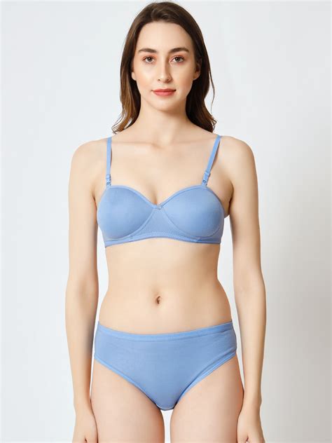 Buy Imsa Moda Lightly Padded Underwired Cotton Lingerie Set Nit Sky Set Lingerie Set For