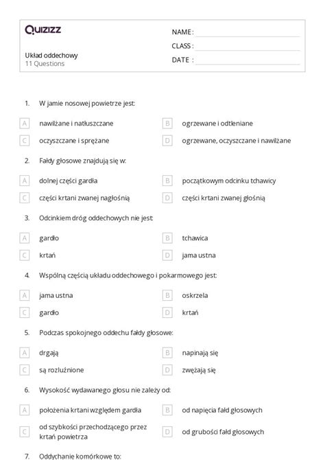 Ponad Oddychanie Kom Rkowe Arkuszy Roboczych Dla Klasa W Quizizz