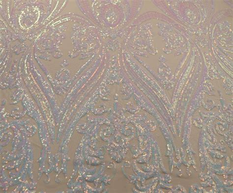 Designer Sequins Mm Spandex Mesh Nude White Iridescen Stretch House Inc