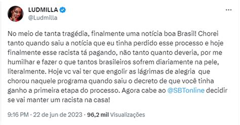 Ludmilla vence processo de injúria racial contra apresentador Marcão do