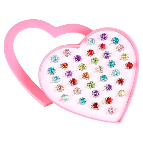 36Pcs Kids Jewel Rings Adjustable Rhinestones Rings Girls Pretend Play ...