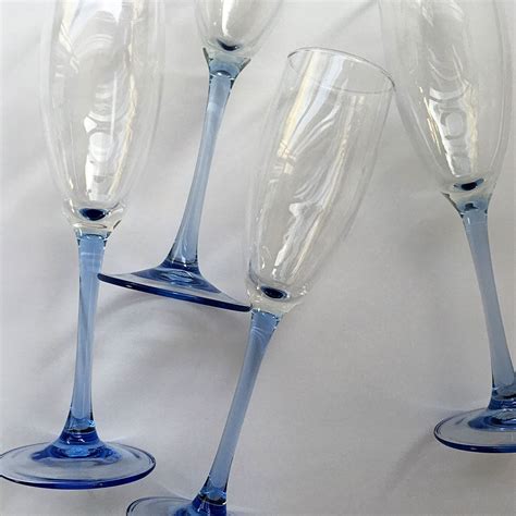 Light Blue Stem Champagne Glasses Flutes Vintage Flutes Etsy