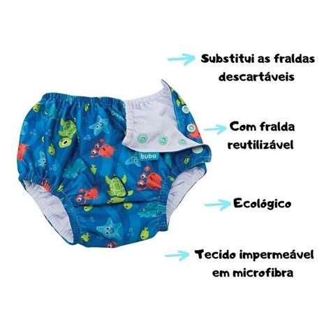 Sunga Fralda Reutilizável Ecológica Fundo do Mar 8 a 10 Kg tamanho P