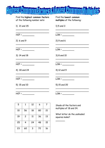 Gcse Exam Questions Hcf Lcm Prime Factor Teaching Resources