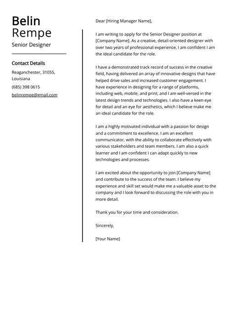 Senior Designer Cover Letter Example Free Guide