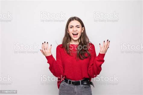 Frustrated And Angry Woman Screaming Isolated On White Background Stock